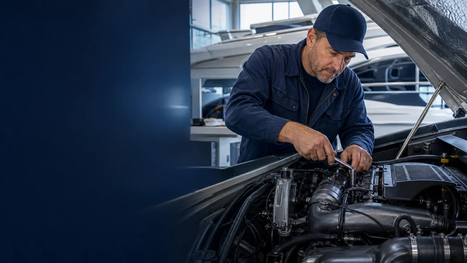 Tekne motorunun bakımını yapan deniz motoru ustası